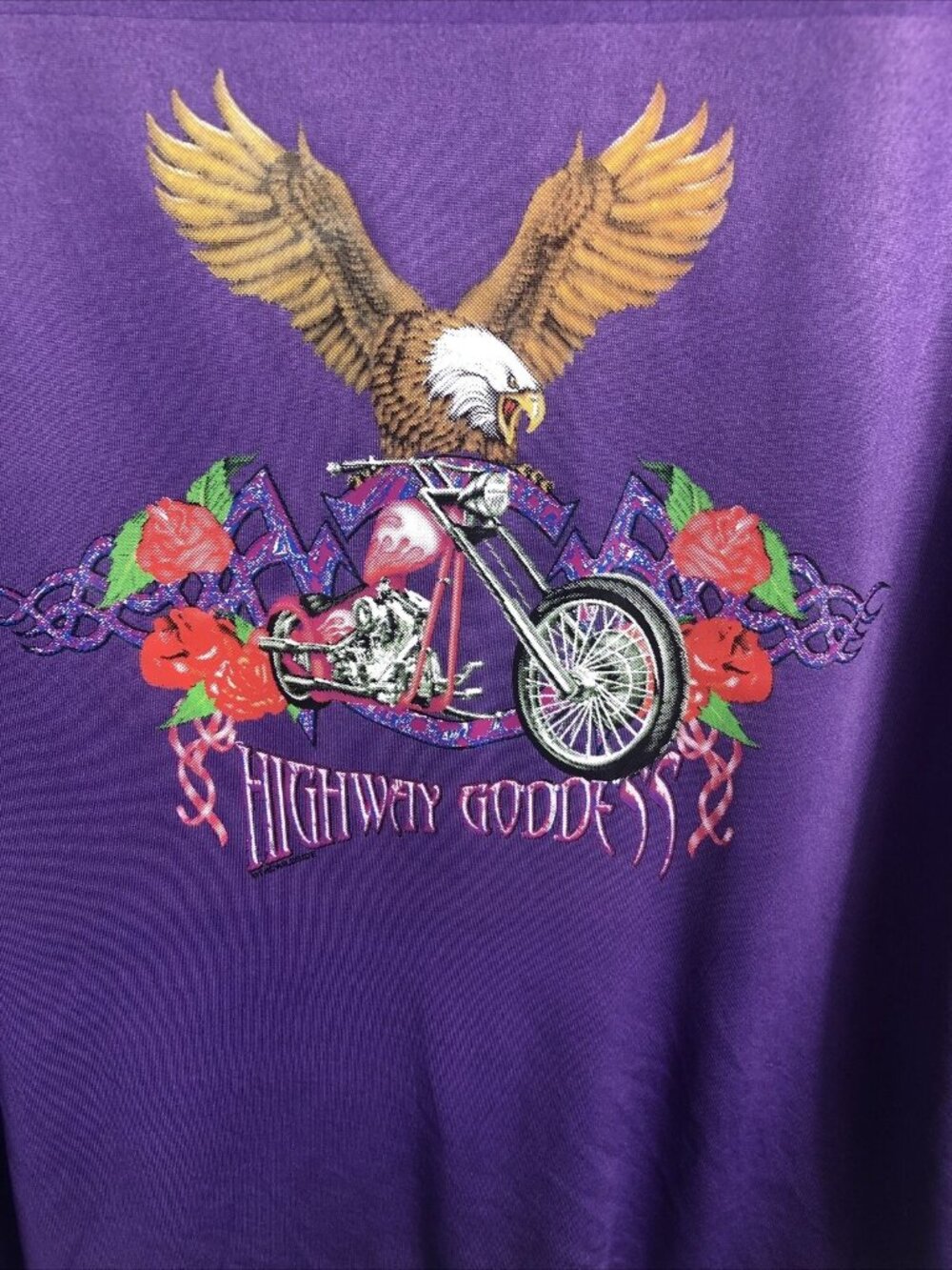 Highway Goddess Purple Graphic Tee With Eagle & Motorcycle Design - Picture 2 of 6